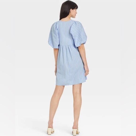 A New Day | Puff Short Sleeve Dress | Cinderella Blue Stripe | Size L - Picture 5 of 7
